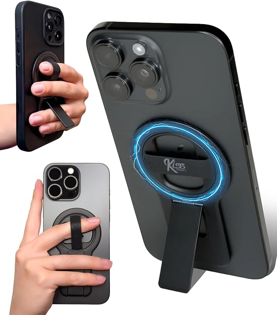 2024 All-in-One Phone Grip for MagSafe, Holder, and Kickstand – Ultra-Thin Magnetic 360° Spin Tripod, Selfie Stick, Phone Stand – Wireless Charging, Strong Hold, Sleek Design