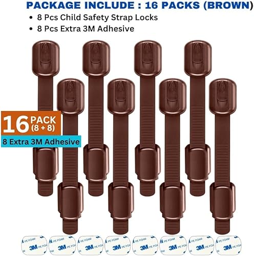 Miniatura 6 de Cerraduras de seguridad a prueba de niños, 8 cerraduras a prueba de bebés con 8 adhesivos 3M adicionales, correa flexible ajustable para gabinete,