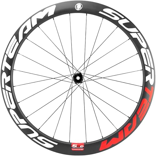 Miniatura 28 de SUPERTEAM Juego de ruedas de disco de carbono 50C-25 700c Clincher Center Lock Thru Axle blanco y rojo,Negro