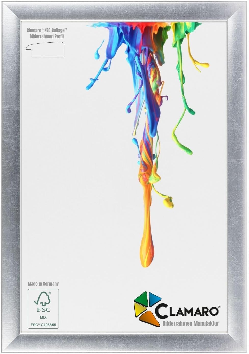 CLAMARO 'Neo Collage' Picture Frame 42x60 Custom Made | Silver | MDF Wood Design Wooden Picture Frame incl. Acrylic Glass and Metal Hanger (Horizontal & Vertical)
