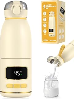 eSynic Portable 450ml Baby Bottle Warmer Fast 3 Minutes Heating with Removable Cup Milk Warmer Adjustable Temperature Control 15000mAh Rechargeable On The Go Bottle Warmer for Breast Milk and