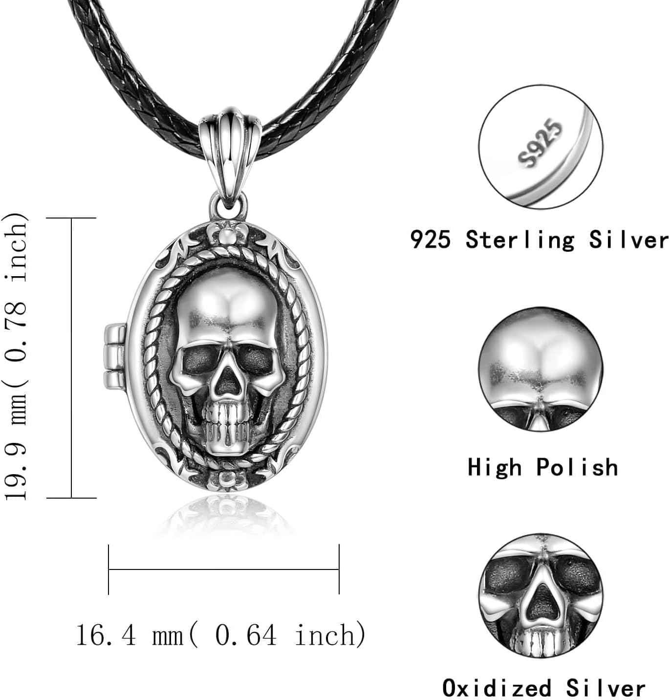 Skull Locket Necklace for Women - 925 Sterling Silver Gothic Skeleton Head Pendant that Holds Pictures Vintage Memorial Jewelry Halloween Gifts for Her - Image 7