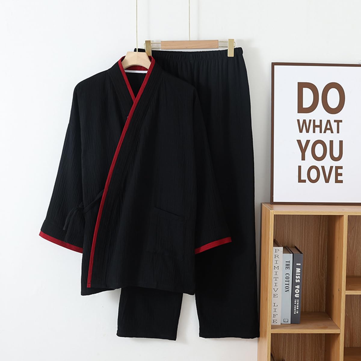 CAMDOM Traje de Bano de Algodon de Dos Piezas de Estilo Japones para Hombre Conjunto de Pijama Tipo Kimono para Parejas