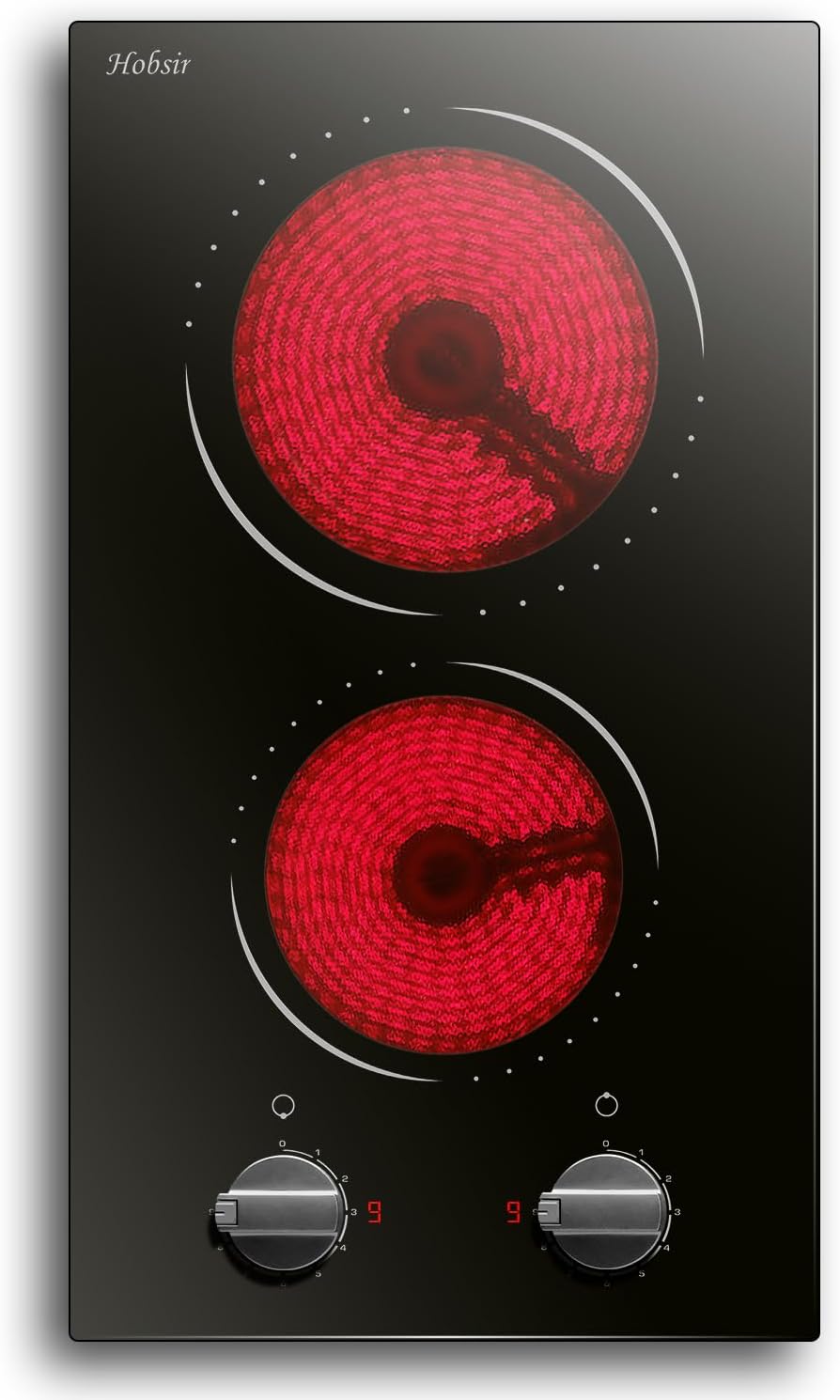 Ceramic Hob Hobsir Builtin 2 Burners Electric Hob 30cm Ceramic Cooker with Electronic Knob