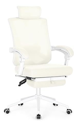 Misolant Ergonomic Office Chair with Footrest, Ergonomic Desk Chair with Adjustable 2D Lumbar Support, High Back Computer Chairs with Adjustable Headrest, Beige Comfortable Executive Office Chair