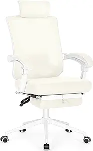 Misolant Ergonomic Office Chair with Footrest, Ergonomic Desk Chair with Adjustable 2D Lumbar Support, High Back Computer Chairs with Adjustable Headrest, Beige Comfortable Executive Office Chair