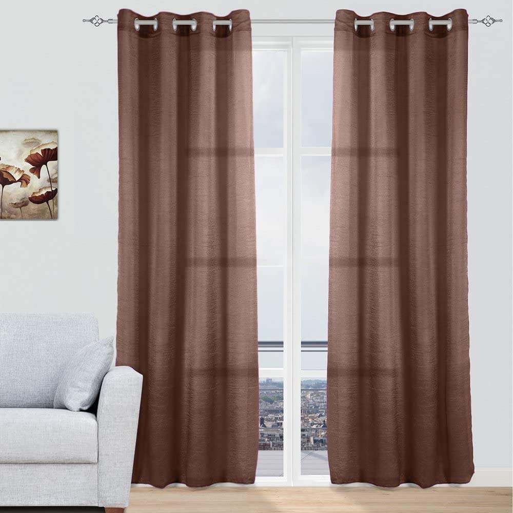 MERCURY TEXTIL - Cortinas Modernas Translucidas 2 Piezas con Anillos Plateados para Ventana, 150 X 260 CM (Marron)