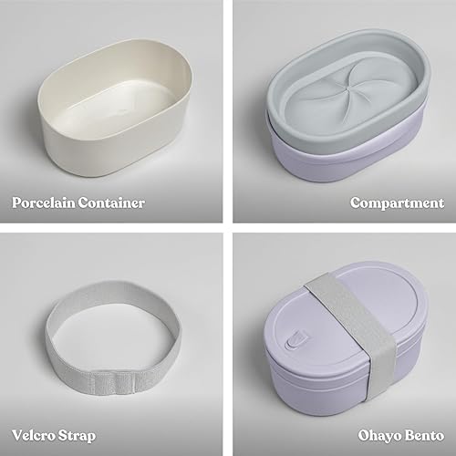 Miniatura 6 de Lonchera Bento de cerámica con tapa de silicona y divisor de compartimento para adultos, reutilizable, hermética, almacenamiento de alimentos,