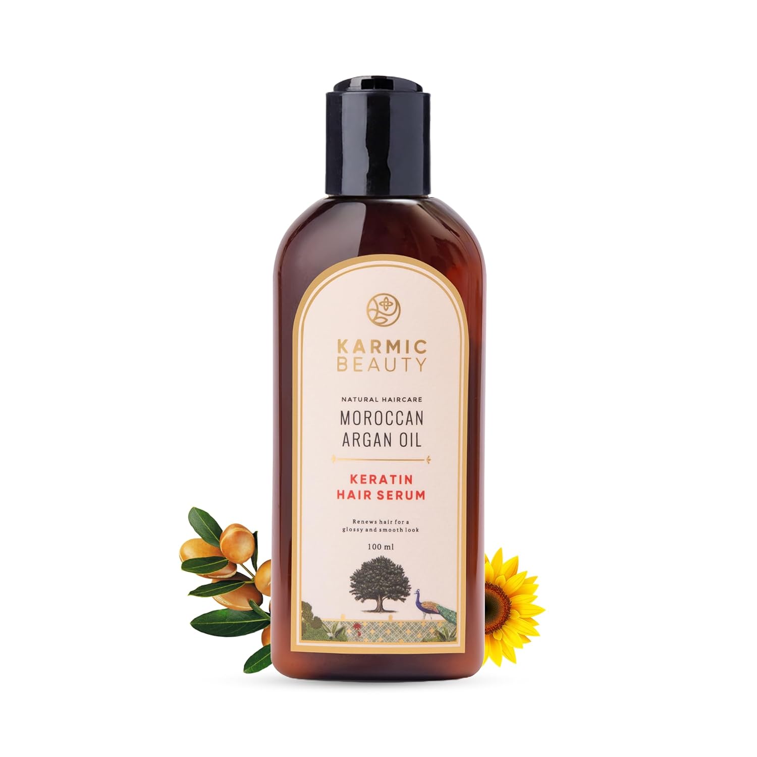 KARMIC BEAUTY 100% Organic Moroccan Argan Oil & Natural Keratin Luxurious Hair Serum | Get Smooth, Silky & Shiny Hair | Lightweight & Non-Greasy Formula | Sulfates & Parabens Free | 3.4 fl oz