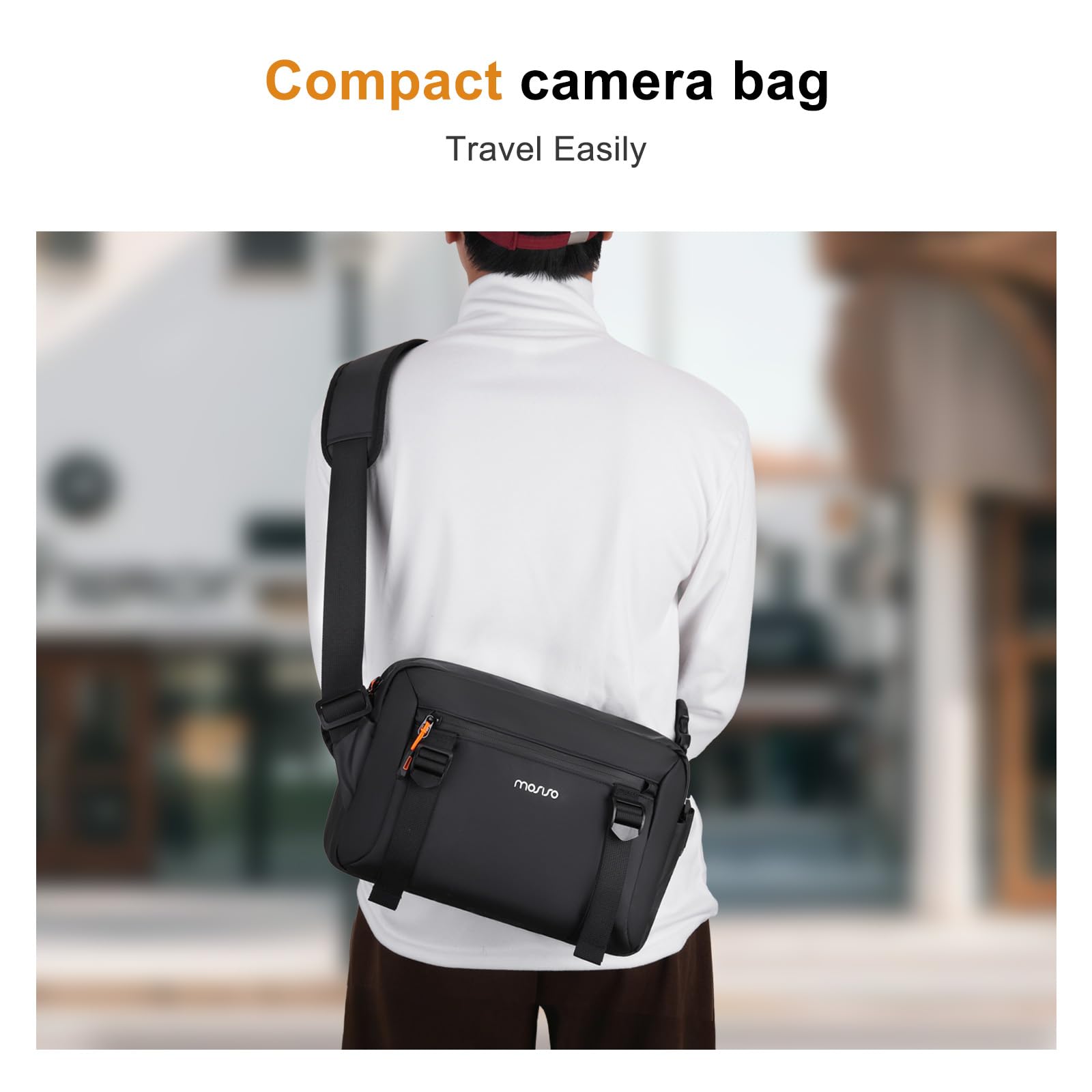 MOSISO Borsa Fotografica Tracolla Impermeabile, Borsa Crossbody Imbottita | per Fotocamere DSLR/SLR/Mirrorless, con Supporto Frontale & Treppiede & Copertura Antipioggia, Nero