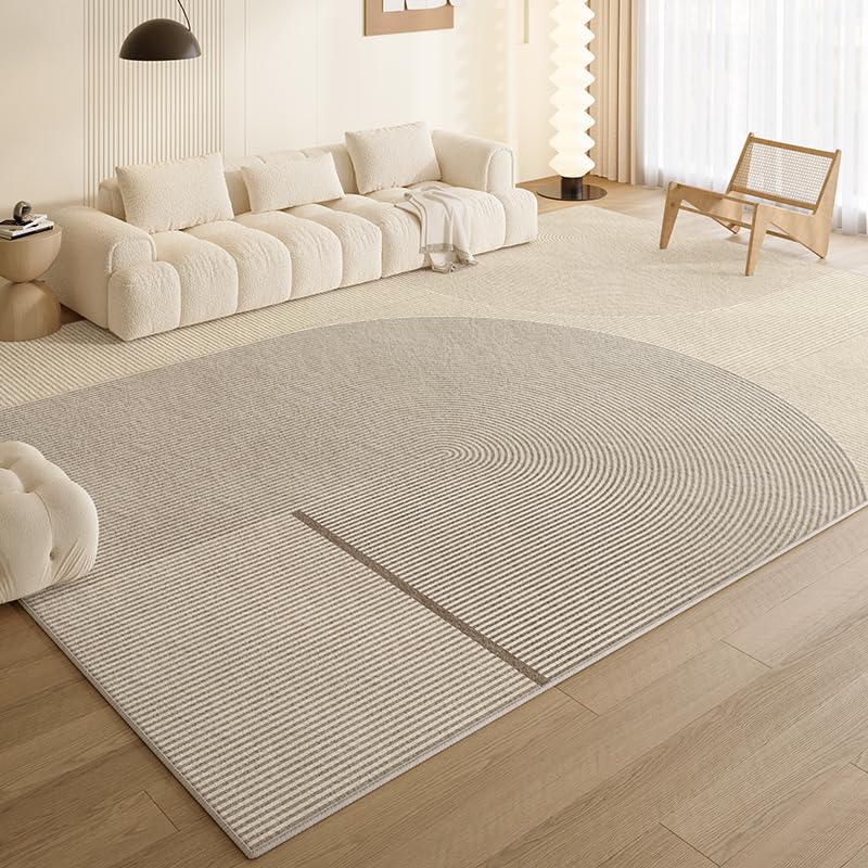 Tapis de salon lavable et antidérapant 200x290 cm beige géométrique moelleux