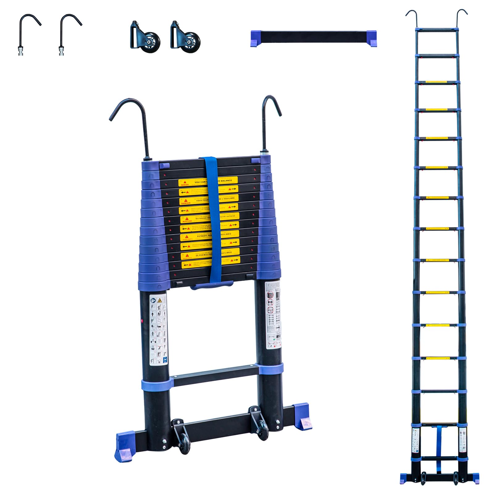 HOSTRÖM Telescopic Ladder 4.4 m TELESCOVA14+, Aluminium, Foldable, Extendable, Multi-function, Working Height Max 5.3 m, Detachable Hooks, 5 Year Warranty.