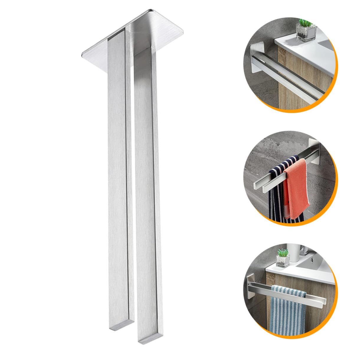 TIDTALEO Mensola Portasciugamani da Bagno in Acciaio Inox 304 senza Fori Portasciugamani Doppio Palo 39 CM Installazione Adesiva per Cucina e Bagno