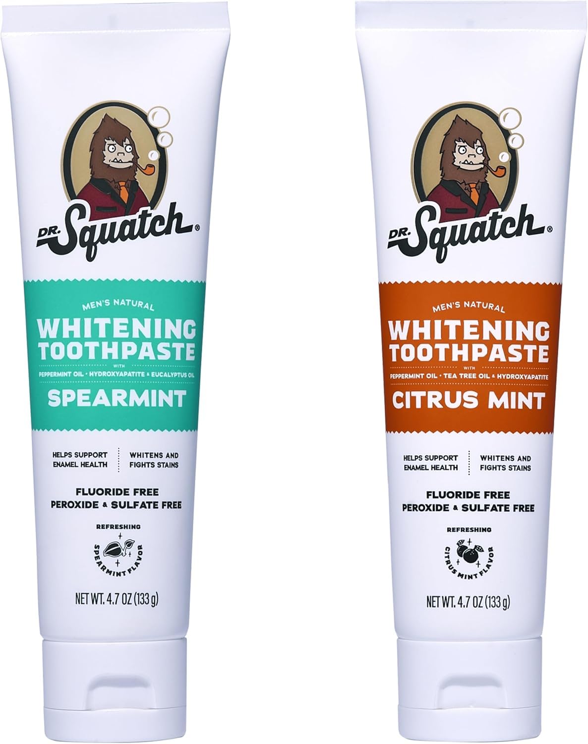 Dr. Squatch Natural Hydroxypatite, Flouride Free Toothpaste Kit - Day and Night Teeth Whitening Natural Toothpaste - Citrus Mint, Spearmint (4.7 oz, 2-Pack)