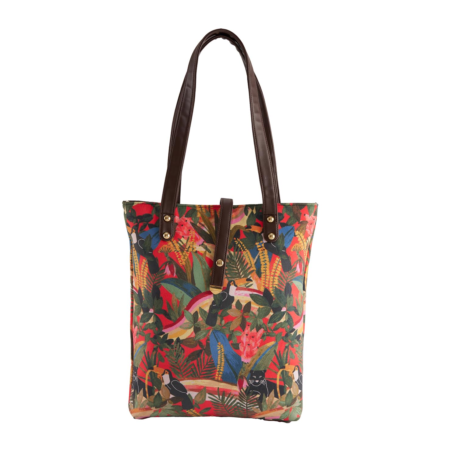 FusionKaari Artisan Crafted Canvas Tote Bag for Women - Zippered College Bag with Holland Fine Velvet, Vegan Leather Accents, Ideal for Shopping, Travel, and Beach (Black Forest Print) (B0CVDJ1P8X) Amazon Price History, Amazon Price Tracker