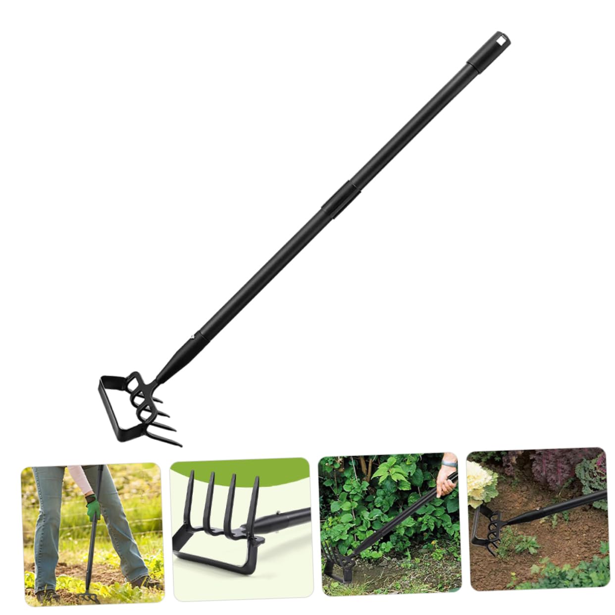 SHINEOFI Azada de Jardín Herramienta de Jardinería y Rastrillo Manual de Acero Inoxidable Resistente y Multifuncional para Deshierbe y Excavación para Huerto Exterior