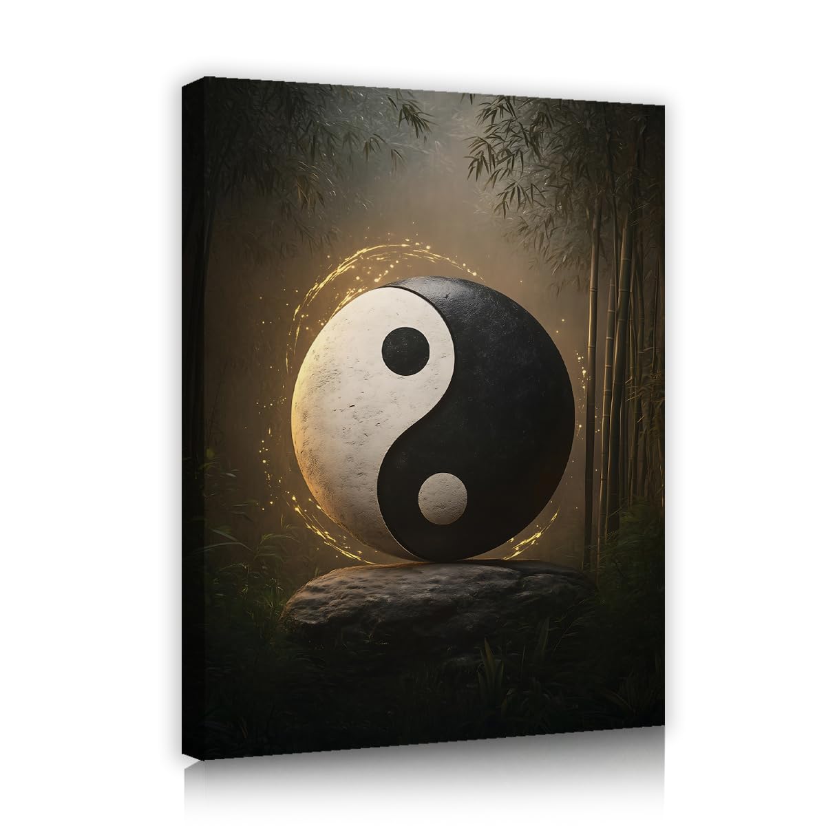 TOANGWALL Yin Yang kamień sfera płótno nadruki las bambusowy plakat taoizm obraz równowagi obraz mistyczna natura, sztuka ścienna, salon, sypialnia, jadalnia, lounge, Feng Shui, wystrój domu 80 x 95