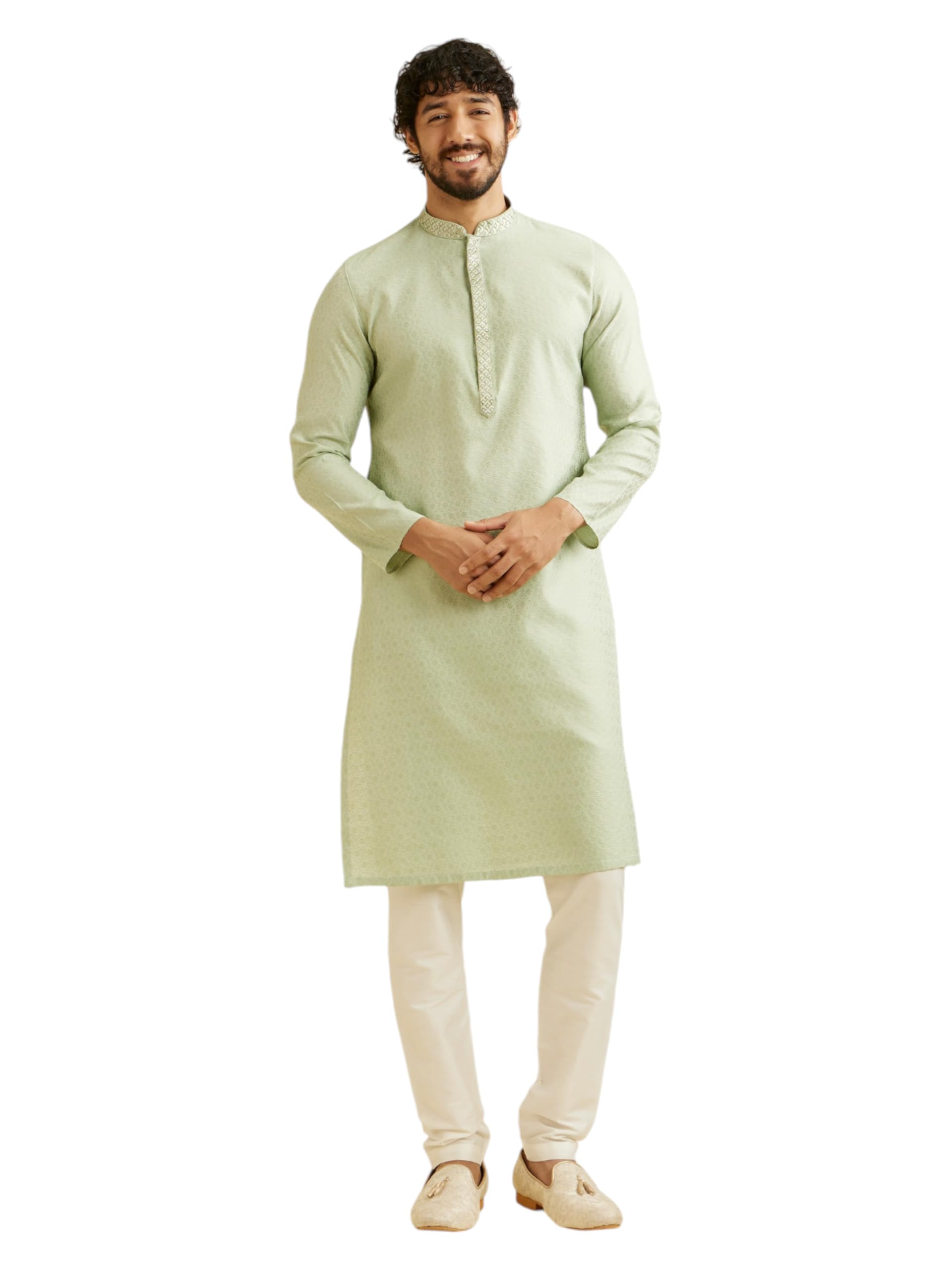 manyavar Men's Viscose Blend Thread Work| Self Design Kurta Pyjama Set (2pcs)-picture-31