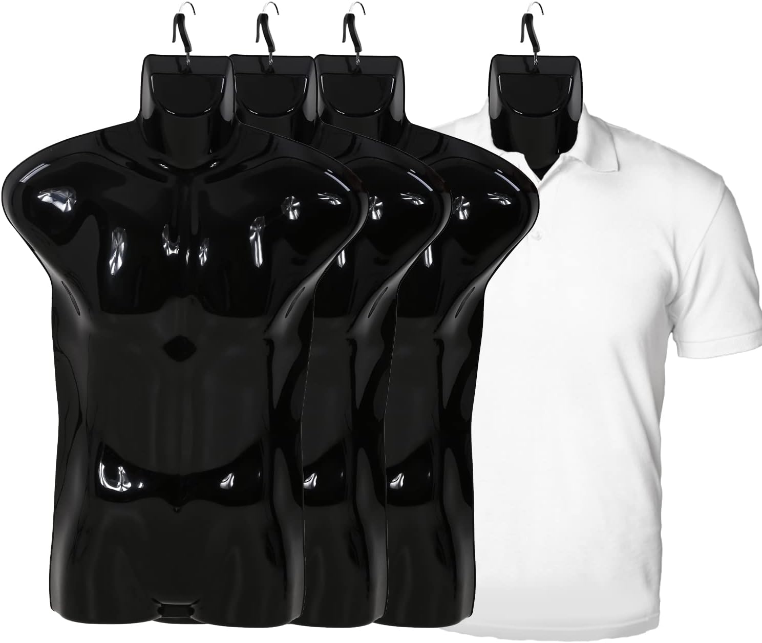 4-Packs Male Mannequin Torso Set 30" Dress Form Hollow Back Half Body Clothing Display Plastic Adult Table Shirt Mannequin Model Stand with Metal Hook for Hanging - Craft Shows or Design, White