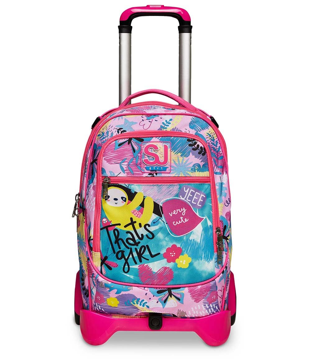 Zaino Scuola Con Carrello Sganciabile A 2 Ruote - Trolley Jack 2WD - SJ GANG - CLACK IT GIRL - 3 in 1 - Triplo Uso - Con Tasca Portaborraccia - Per Bambina - Azzurro