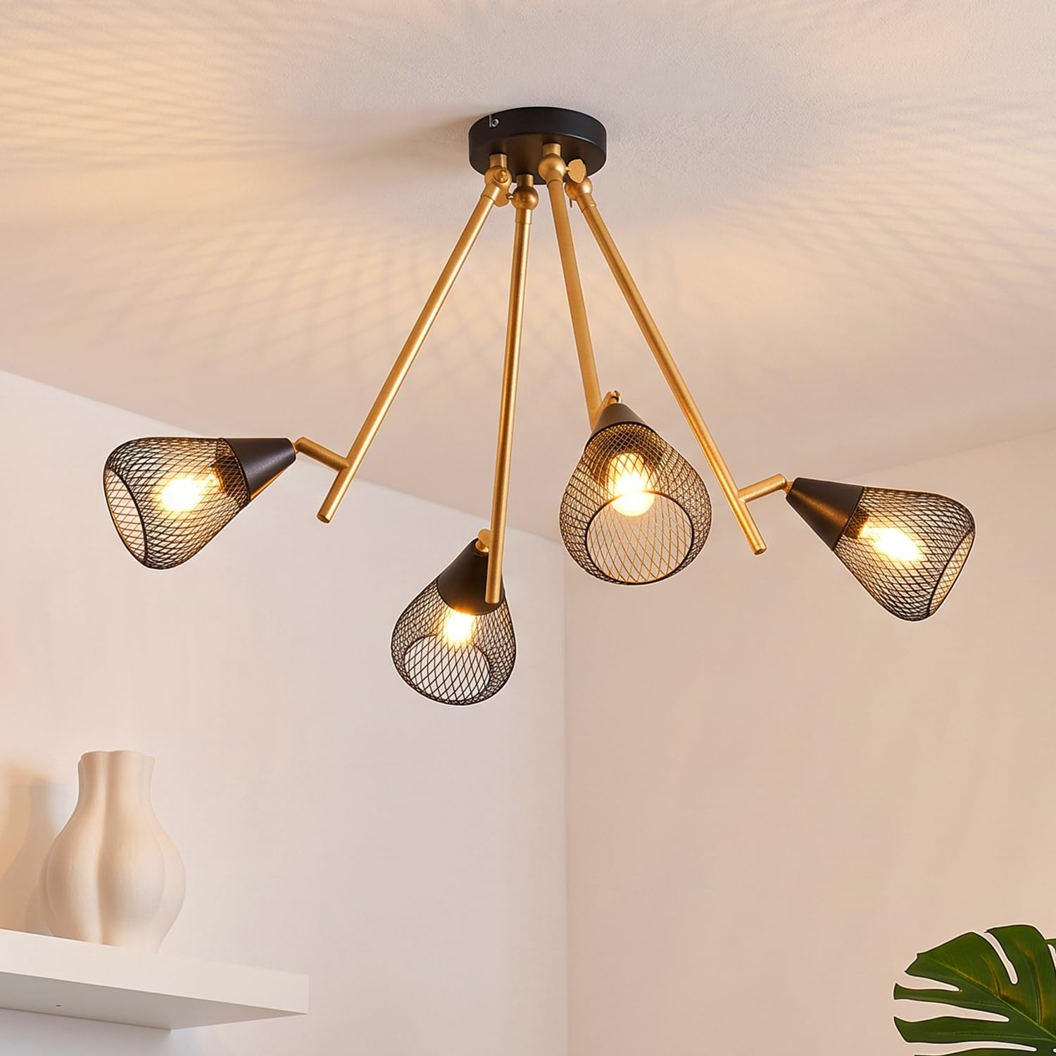 ANWIO Lámpara de Techo Negra con 4 Focos E14 Giratorios, Proyecto DIY de Iluminación para Personalizar tu Hogar, Ideal para Dormitorio, Pasillo o Cocina (Sin Bombillas)