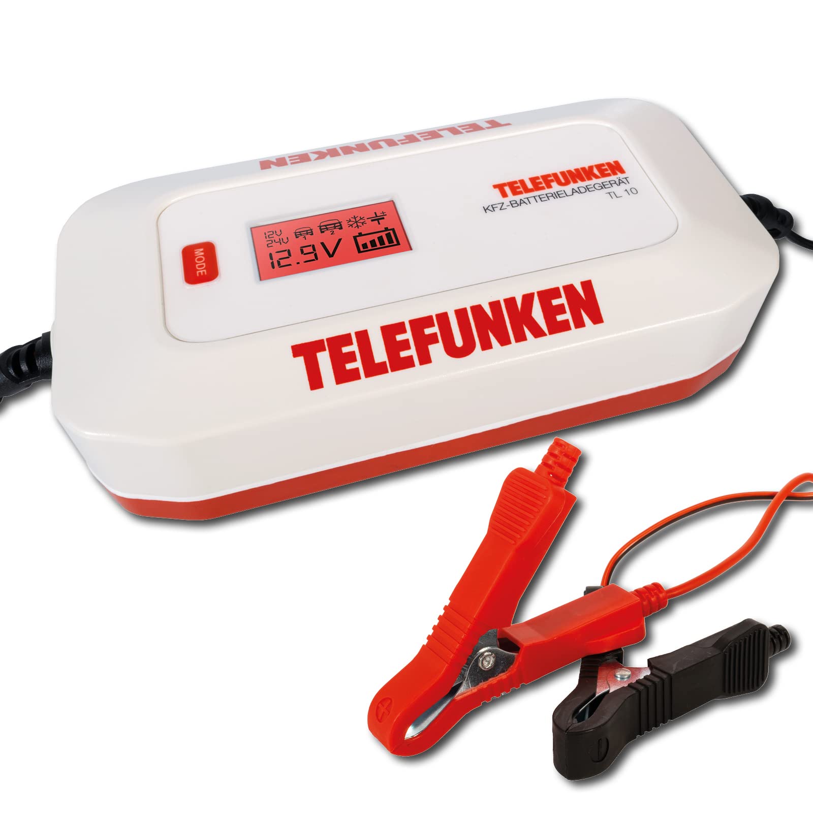 TELEFUNKEN Autobatterie Ladegerät TL 10A | Vollautomatisches Kfz-Batterie Ladegerät für Auto, Motorrad & Oldtimer | Erhaltungsladegerät | Akkuladegerät für das Überwintern von 12V 24V Batterien