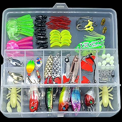 CLVEDU 200pcs/Set Fishing Tackle Box Fishing Lures & Fishing Swivels Kit Hard Metal Lures Soft Fishing Jigs Fishing Hooks with Fishing Tackle Box Cover