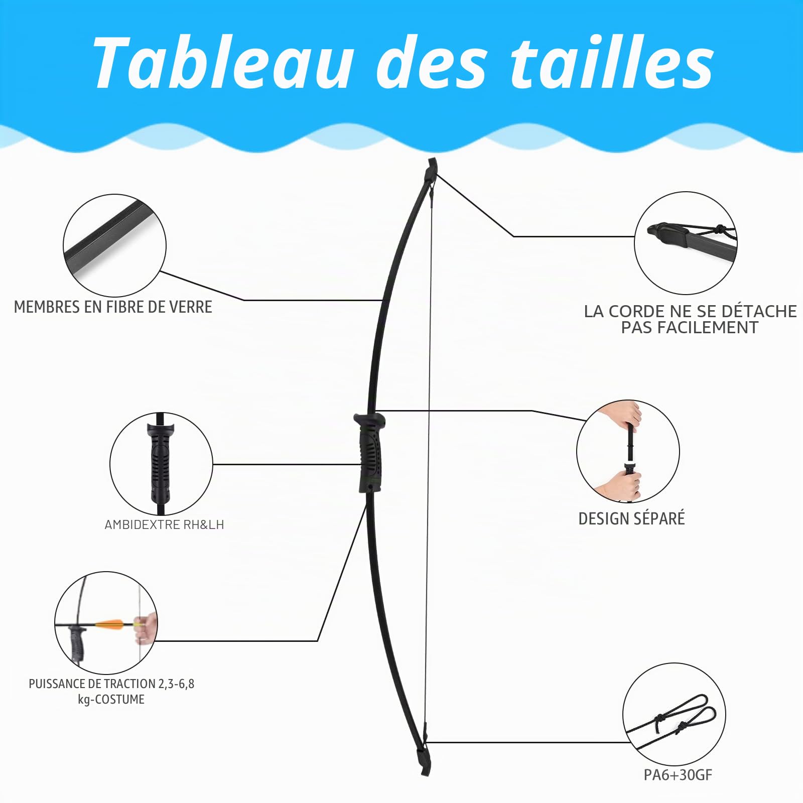 Elong Recurve Arc et Flèche Set Outdoor Jeunes Junior Tir à l'arc débutant Entraînement comprend 8 flèches, protège-bras, carquois de cible, languette pour les doigts