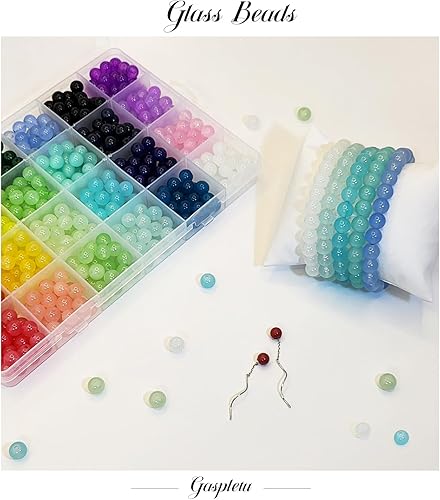Miniatura 2 de 1200 PIEZAS 8mm Cuentas de Vidrio para Hacer Joyas, Kit de 24 Colores de Cuentas de Cristal para Pulseras, 2 Cajas de Cuentas Redondas Adecuadas