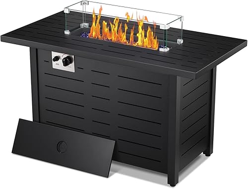 Havato Mesa para fogata de propano de 43 pulgadas, chimenea al aire libre de 50,000 BTU para patio exterior, jardín, encendido automático, con