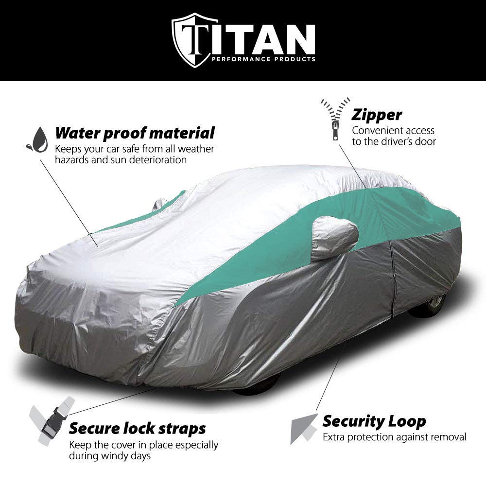 Titan Brilliant Color Poly 210T Car Cover for Sedans 186-202 Waterproof UV Protection Scratch Resistant Driver-Side Zippered Opening — view 5