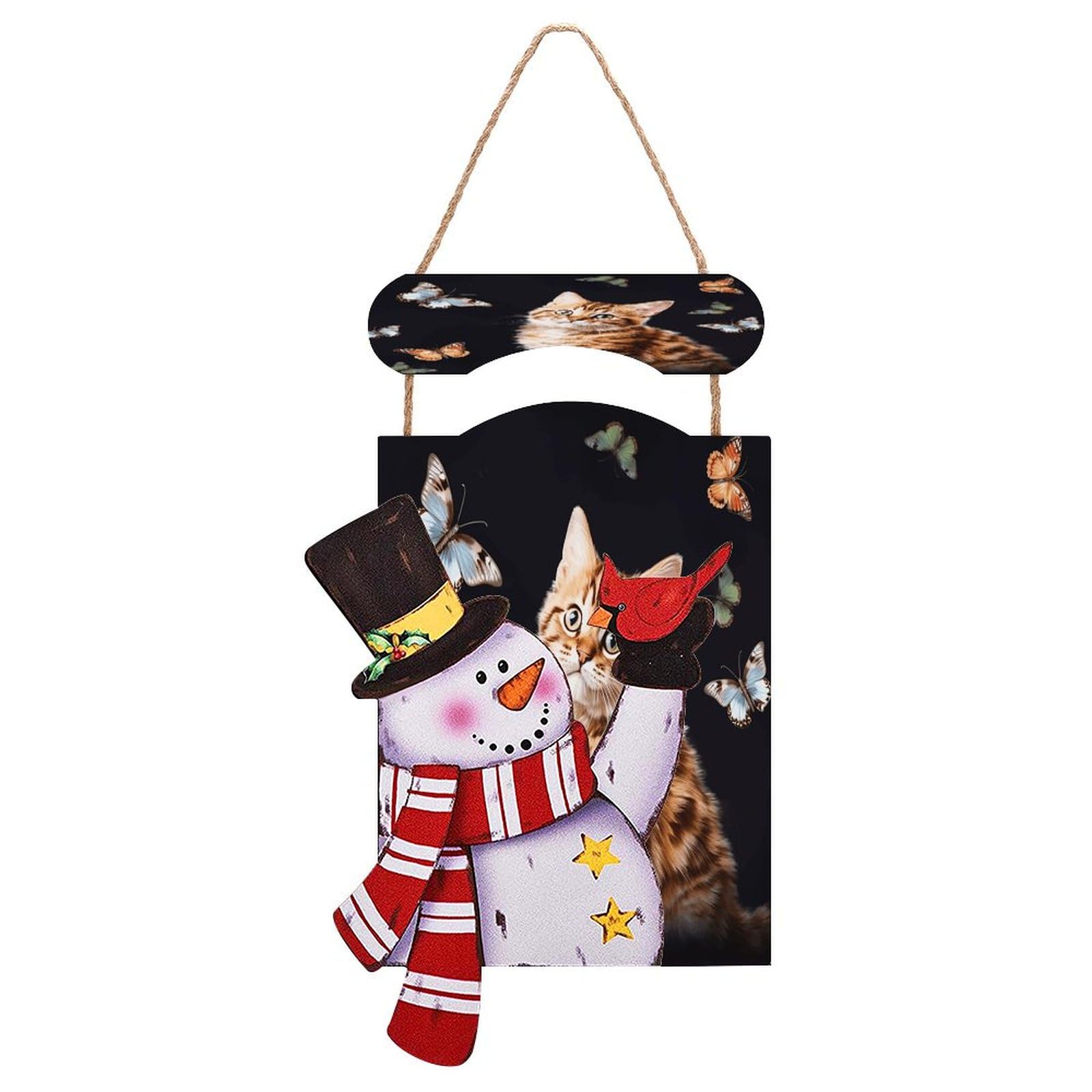 Panneau de Noël en bois avec corde au design élégant de bonhomme