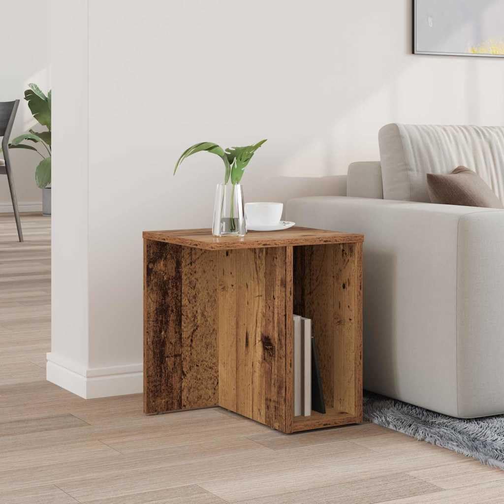 Mesa auxiliar con aspecto de madera antigua, 37 x 32 x 40 cm, moderna mesa de centro de madera con espacio de almacenamiento, mesita de noche pequeña para salón y dormitorio, mesa estable