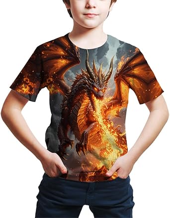 Kids Print 3D Dragon Tees Shirts for Youth Boys Girls 4-14 Years