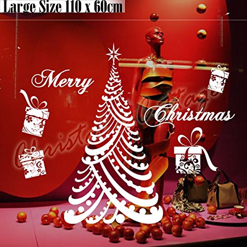 Autocollant sapin de Noël marron 110 cm pour vitre intérieure décorative