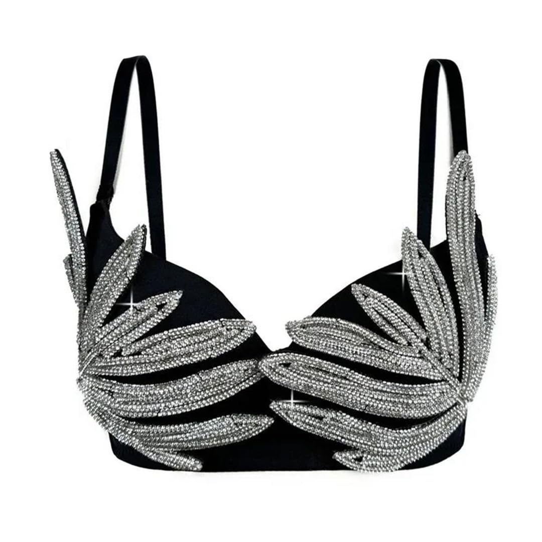 Yeuyyben Canottiera da donna con strass, senza maniche, elegante, per serate, feste, slim fit, alla moda