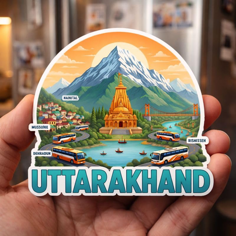 Image of Uttarakhand Theme Souvenir Wooden Fridge Magnet for Refrigerator - Printed Fridge Magnet for Kitchen & Fridge Decor | Perfect Souvenir Gift (1, Uttarakhand Theme)