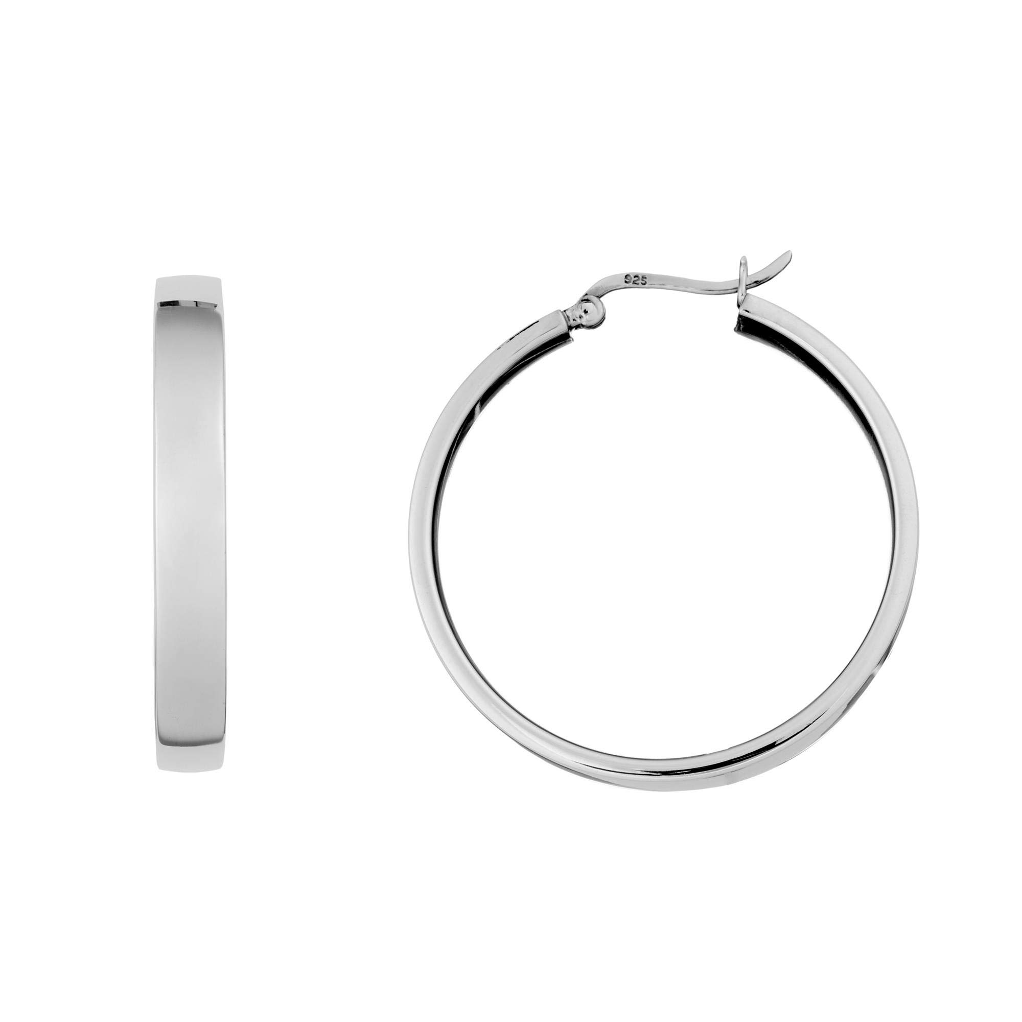 Silverly Aros Gruesos de Plata 925 con Borde Plano para Mujer 4cm | Pendientes de Aro Grandes y Gruesos de Plata de Ley | Aros Clásicos con Cierre de Presión para Uso Diario | Joyería para Hija