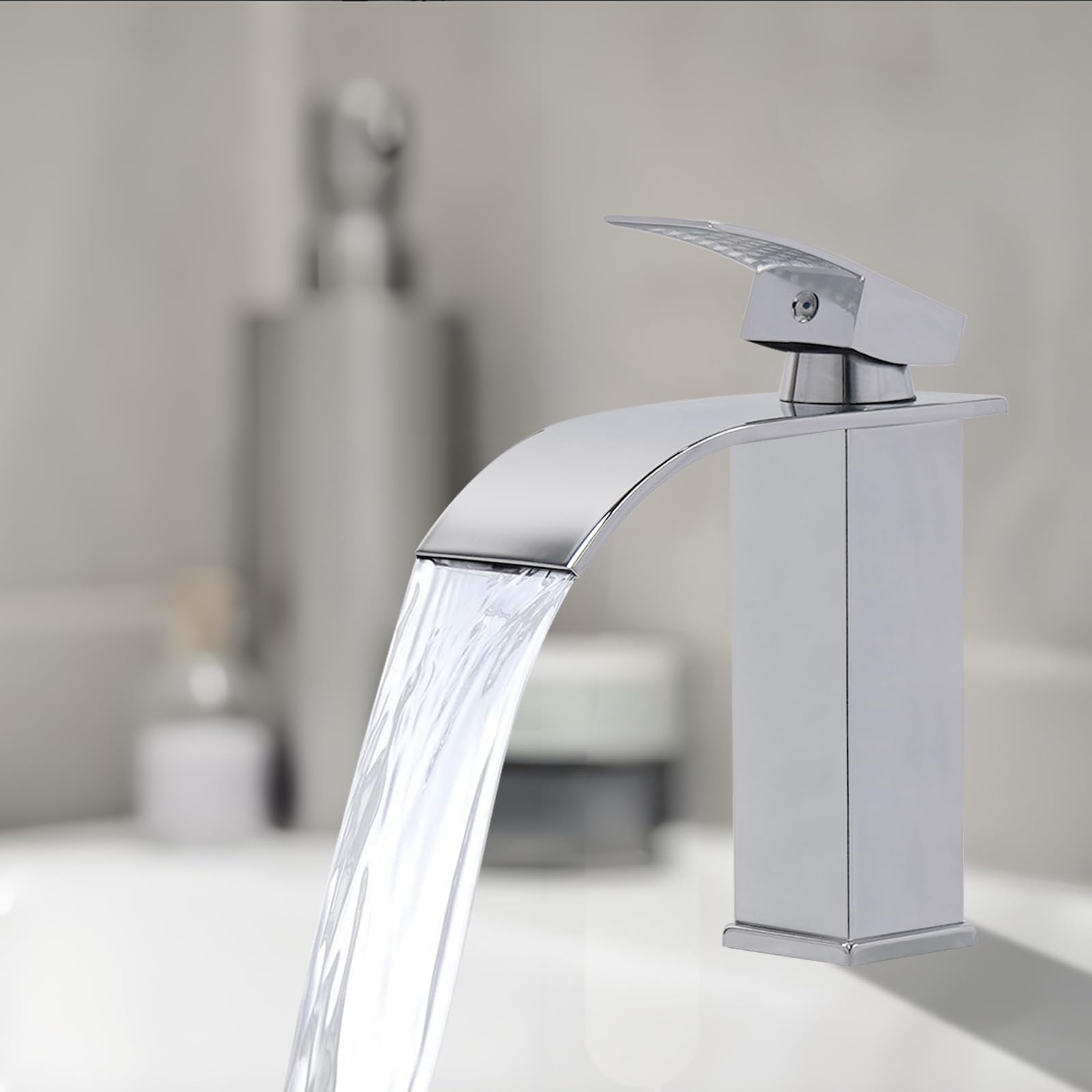 Grifo Lavabo Cascada Acero Inoxidable Grifo Monomando Lavabo de Agua Caliente y Fría Grifos para Lavabos de Baño con Cartuchos Cerámicos Grifería de Bajo Consumo Cromado Plata