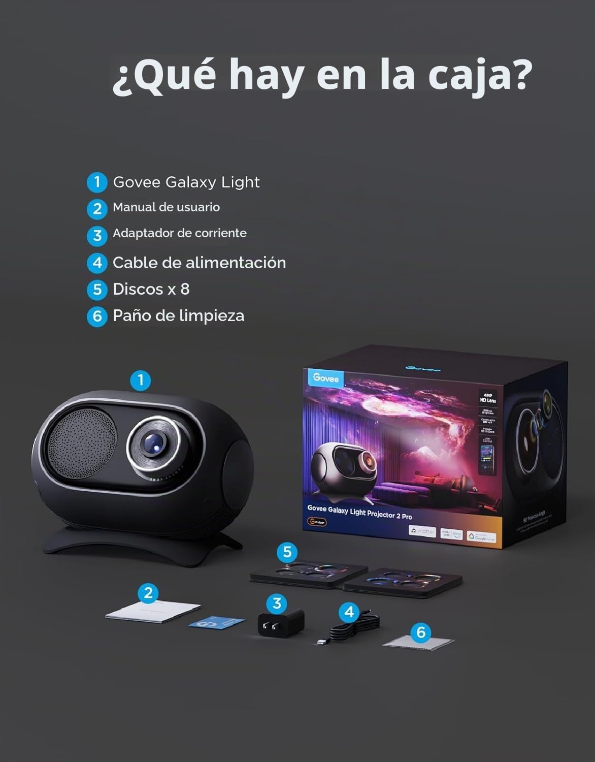 Govee Proyector de luz estrella Galaxia 2 Pro, lente HD de 4 megapíxeles, proyector planetario compatible con Matter, proyector de luz nocturna con más de 20 escenas predefinidas