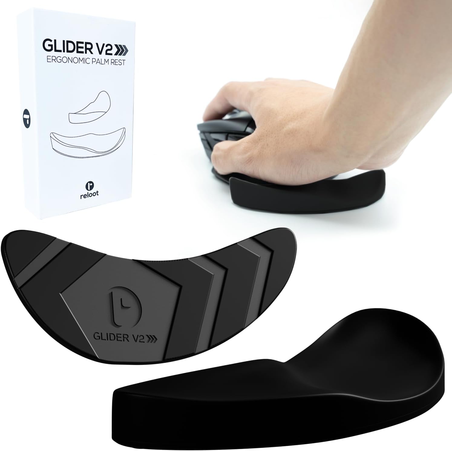 Reloot Glider v2 - Ergonomic Gliding Palm Rest, Soft Cooling Material, Sliding Wrist Pad That Moves with Your Mouse, Physician Designed for Carpal Tunnel Syndrome, Lightweight Wrist Rest (Black)
