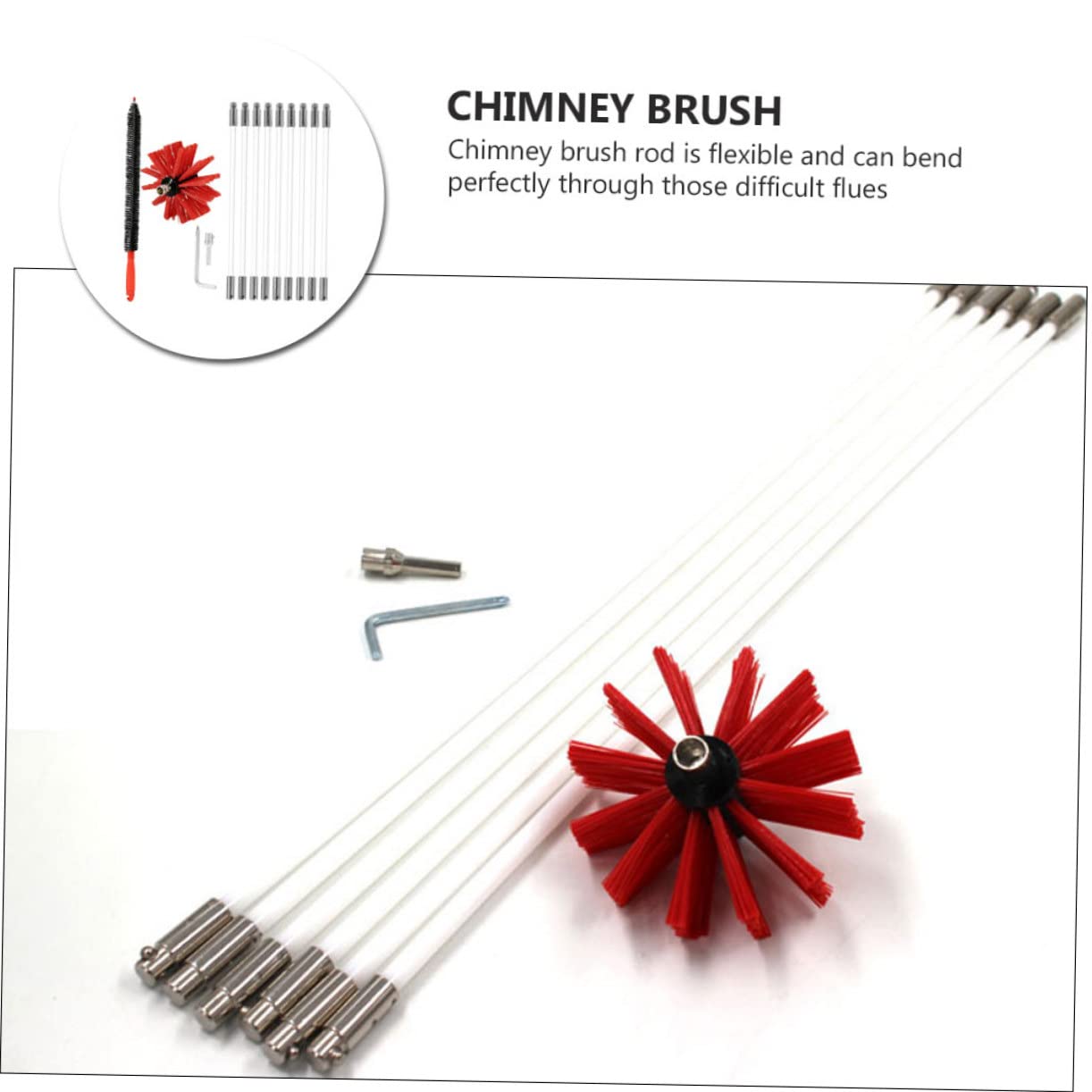 Spazzola per Pulizia Fumaria 9 Aste in Nylon in Metallo e Mattoni