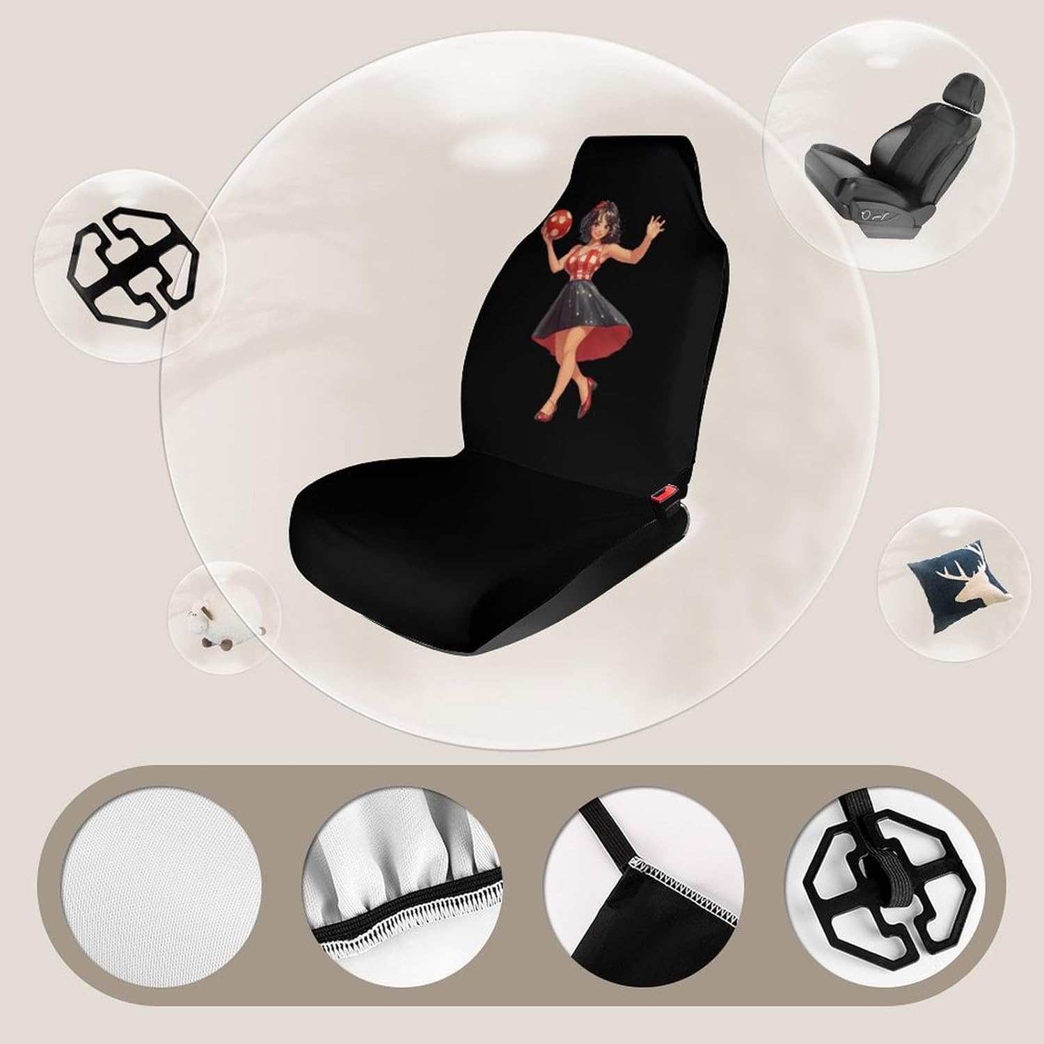 Pin Up Girl Bowling Ball Car Seat Covers Universal Car Front Seats Protector Auto Interior Accessories 1PCS