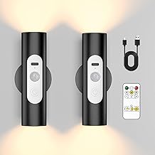 WOBSION LED Indoor Wall Light with Motion Sensor, USB Rechargeable Wall Lamp, Dimmable with Remote Control, 3 Colour Modes, Metal Night Light in Warm White / White, Lighting for Hallway and Stairs