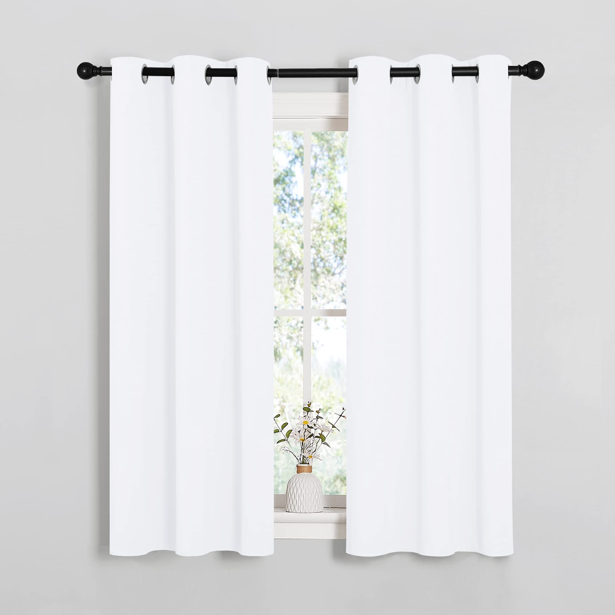 NICETOWN 50% Light Blocking Curtain Panels for Bedroom, Home Decoration Easy-Care Solid Grommet Draperies &amp; Drapes, Window Covering for Kitchen (2 Panels, 34 by 54, White)