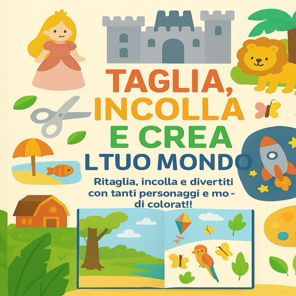 Taglia, incolla PIU DI 40 PAGINE! Libro attività creativo per bambini 2-4 anni | Gioco educativo con animali, principesse e mondii colorati da ... tuo mondo, Alfabeto, Numeri e tanto altro...)