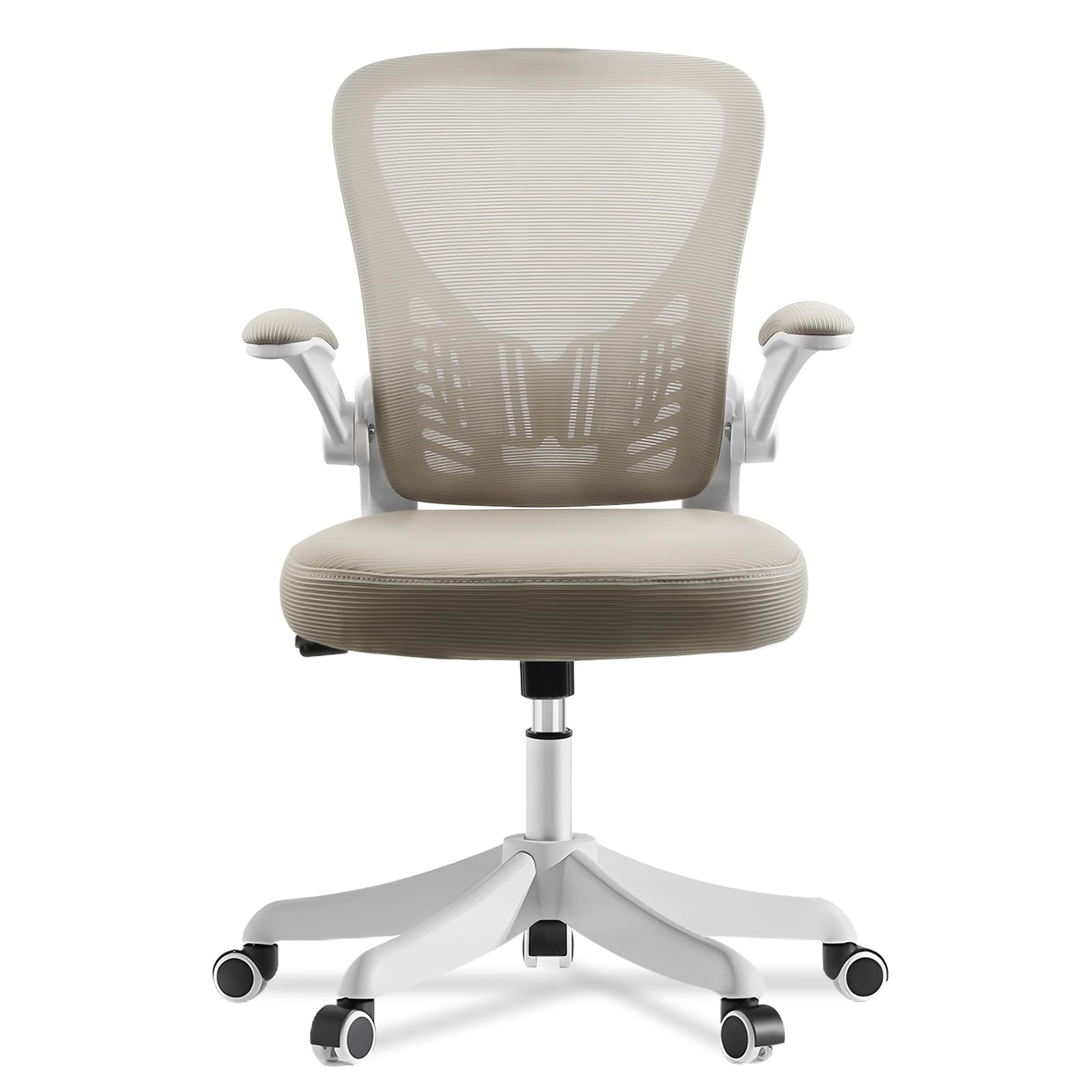 EOXCIIU Ergonomic Office Chair, Desk chair with 90° Flip-up Armrest, Executive Mesh Chair with Lumbar Support & 3-Stage Gas Lift, Height Adjustable for Home/Office, White