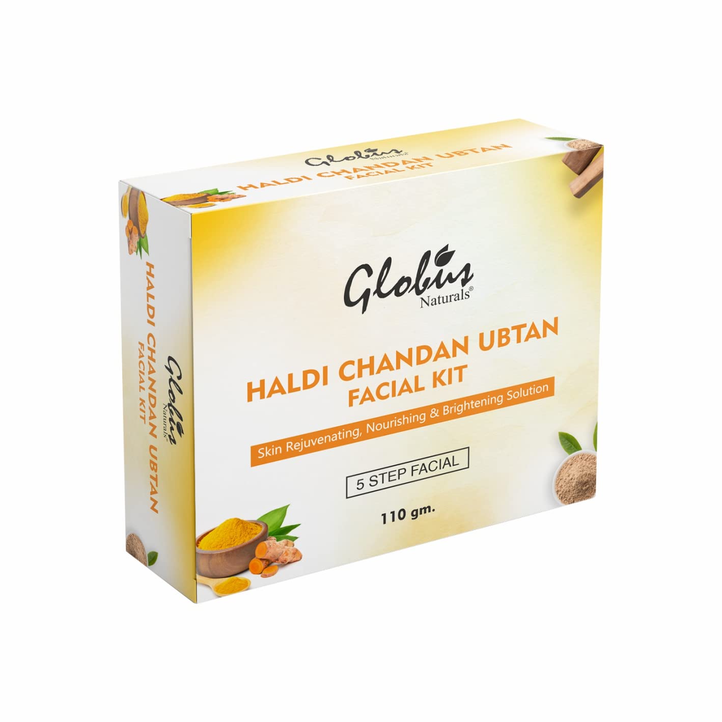 Globus Naturals Haldi Chandan Ubtan Brightening Lightening Facial Kit |5 Step Skin Whitening Kit |Paraben Free | Salon Grade| For All Skin Types, 110 gm