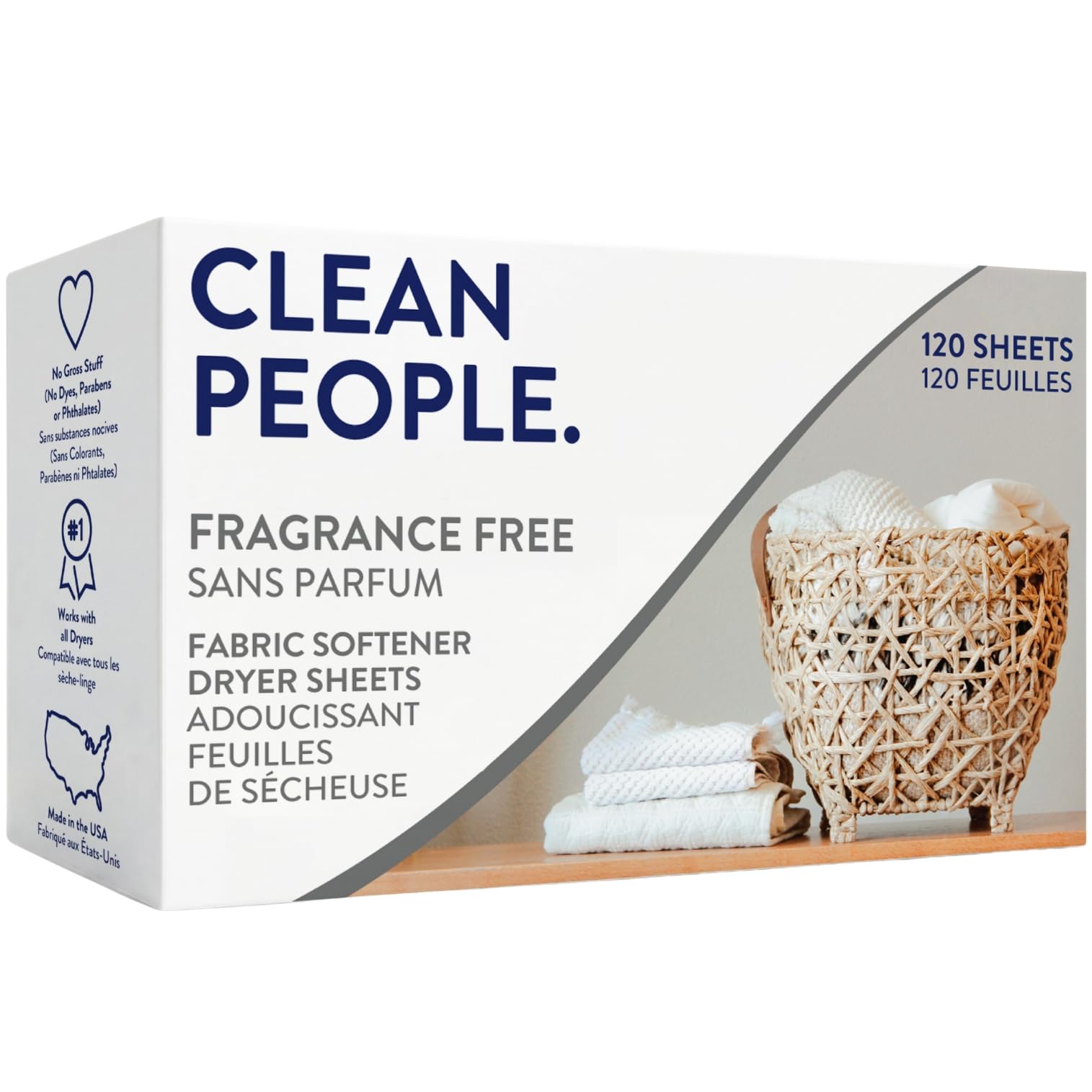 The Clean People Fabric Softener Sheets - Dryer Sheets - Softens & Removes Static Cling - Vegan Laundry Softener, Fragrance Free - Unscented, 120 Pack