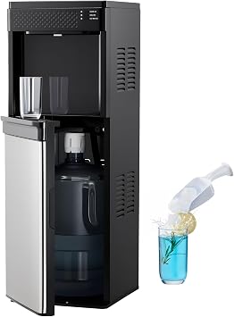 VEVOR Water Dispenser with Ice Maker, 3-in-1 Floor-Standing Water Dispenser, 33 LBS/24H, 9 Cubes/7 Min Fast Ice Making with 1.3 LBS Storage, Bullet Ice-Cubes & Cold-Water, for Home, Kitchen, Party